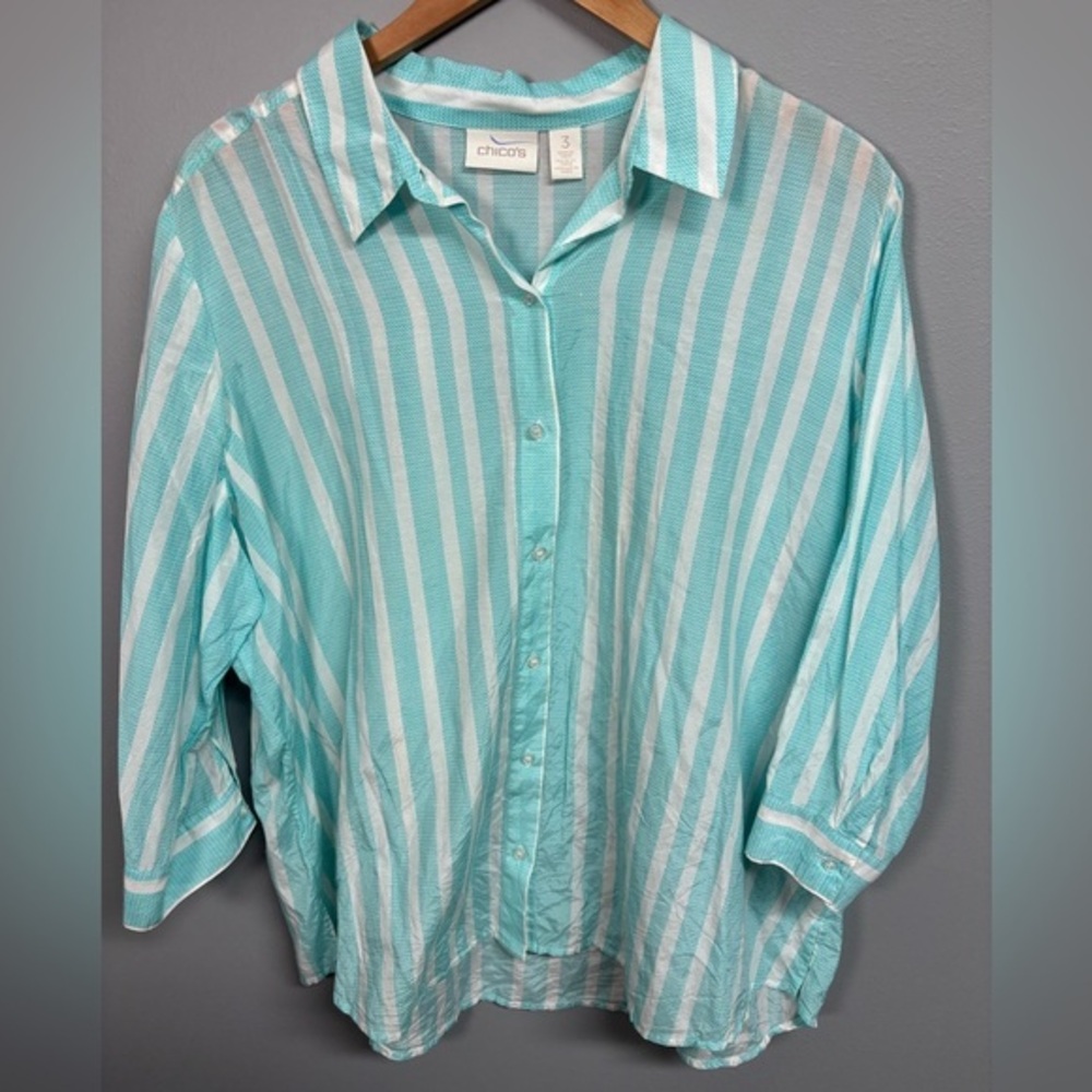 Chico's Turquoise and White Striped Blouse